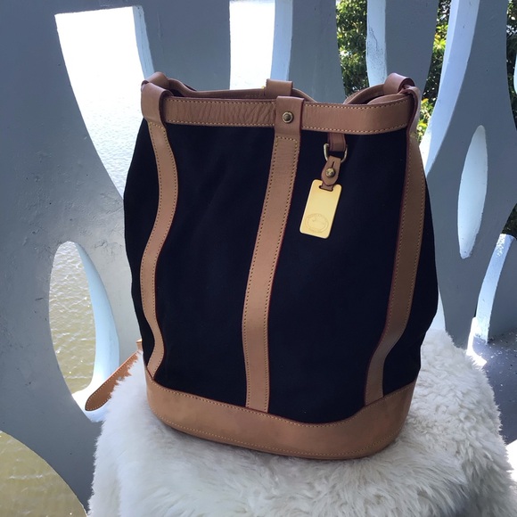 RARE Dooney & Bourke Florentine Leather and Cotton Canvas Backpack, Coin Case